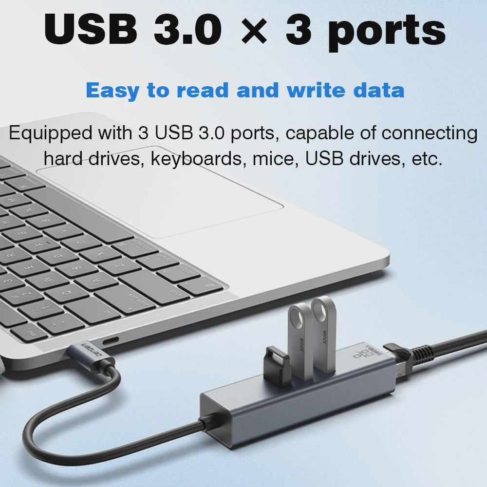 USB-C Docking Station met Gigabit Ethernet (1000Mbps) en 3x USB 3.0 Poorten | 100W PD
