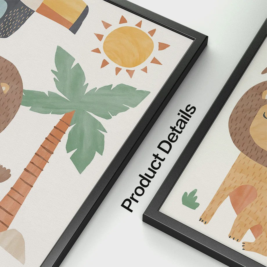 Boho Jungle Safari Dieren Canvas Muurdecoratie - Leeuw, Olifant, Luipaard & Regenboog Posters voor Kinderkamer