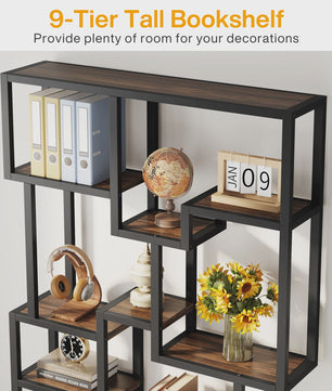 Industriële Boekenkast 7-Laags - 180cm Hoge Etagere met Metalen Frame & Rustiek Bruine Houten Planken