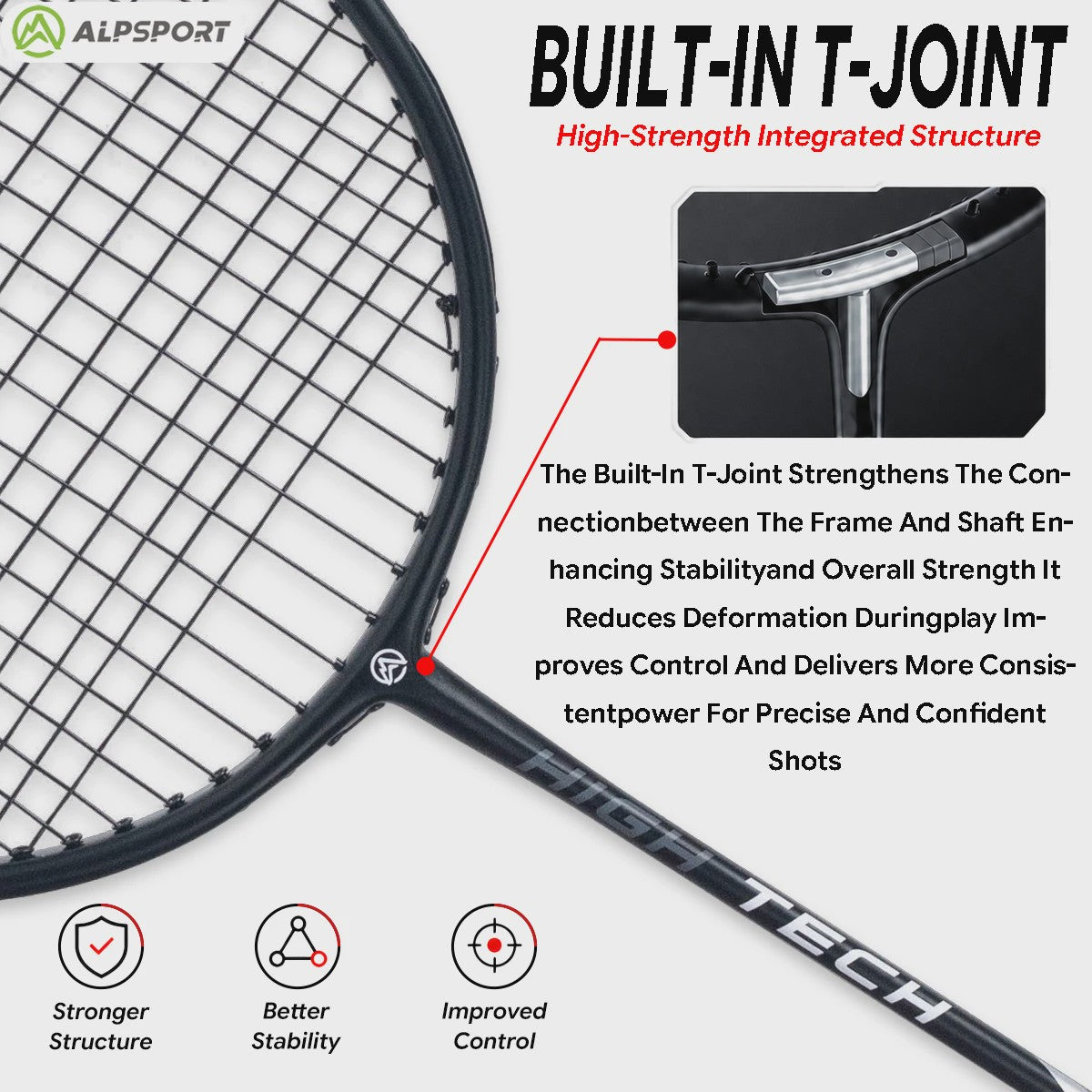 ALPSPORT RR Carbon Fiber Badminton Racket Set (2 stuks) - Offensief, 26LBS, Inclusief Tas & Shuttlecock - Ideaal voor Tieners