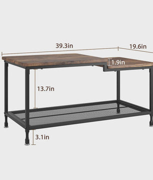Industriële Salontafel met 2 Lagen - Rustiek Bruin, Vintage Hout & Stevig Metaal - Eenvoudig te Monteren