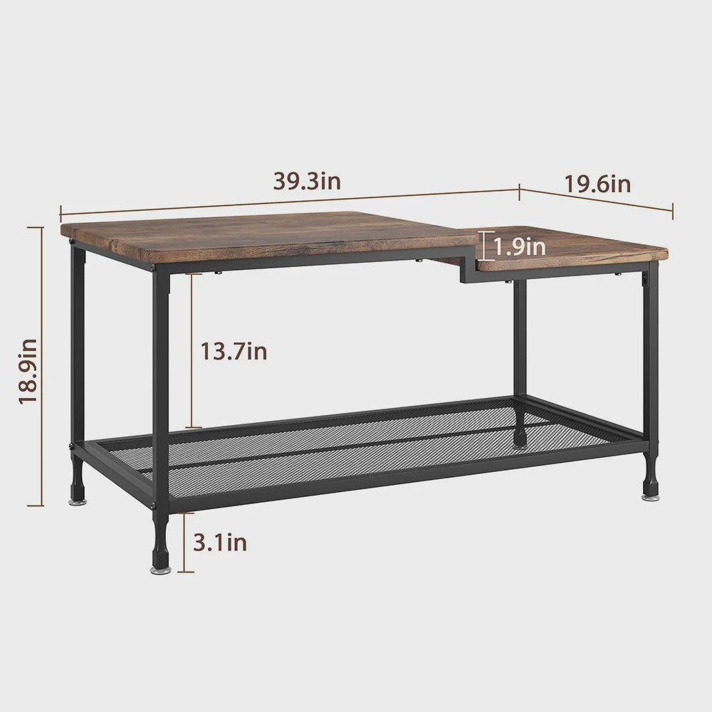 Industriële Salontafel met 2 Lagen - Rustiek Bruin, Vintage Hout & Stevig Metaal - Eenvoudig te Monteren
