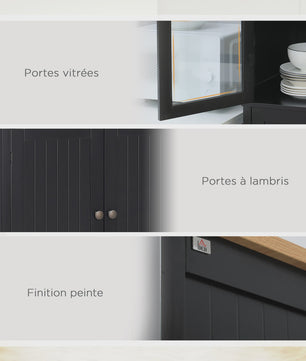 HOMCOM Keukenbuffet Zwart met Glazen Deuren en Verstelbare Plank - Stijlvolle Keukenopberger