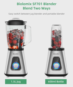 BioloMix Krachtige Blender 1300W met Glazen Kan (1.5L) - Perfect voor Smoothies & Sauzen