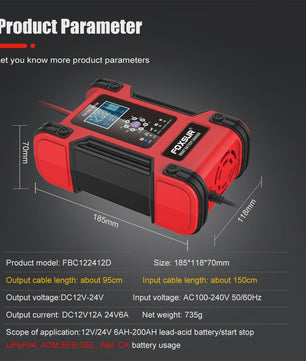 Volautomatische Auto Acculader 12V 12A met Digitaal Display & Puls Onderhoud