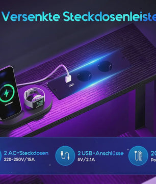 Coleshome Gaming Bureau met Ingebouwde Stopcontacten, Monitorstandaard en 2 Stoffen Lades (140x48cm, Zwart)