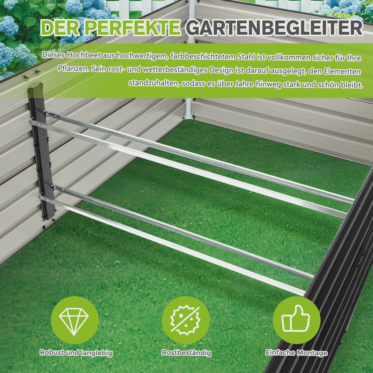 Verhoogd Zwart Metalen Plantenbak 190x90x64cm - Duurzaam & Roestvrij