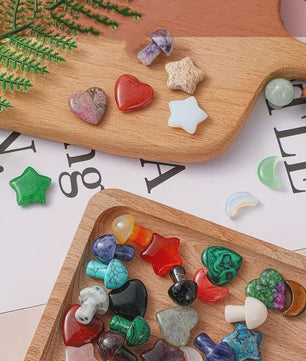 50x Kristallen Bedeltjes: Hartjes, Maantjes, Sterren & Paddenstoelen - Voor Handwerk & Cadeaus