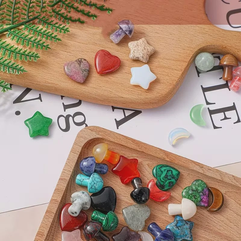50x Kristallen Bedeltjes: Hartjes, Maantjes, Sterren & Paddenstoelen - Voor Handwerk & Cadeaus