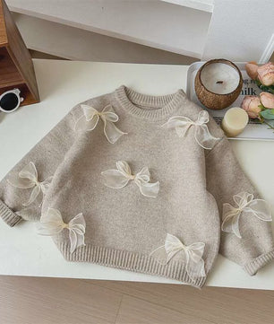 Schattige Gebreide Kinder Trui met Strikjes - Perfect voor Herfst & Winter