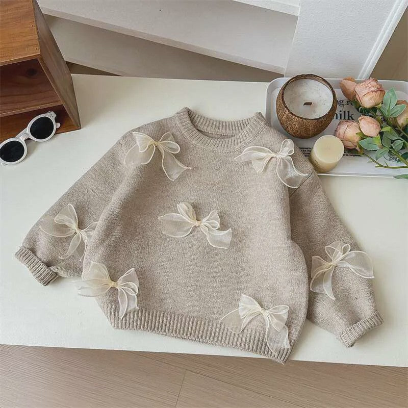 Schattige Gebreide Kinder Trui met Strikjes - Perfect voor Herfst & Winter