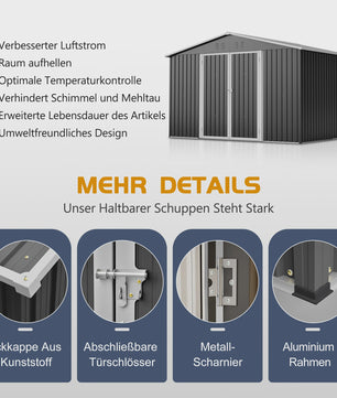 Grote Metalen Tuinhuis 289x239x191cm - Waterdicht, Roestbestendig & Afsluitbaar