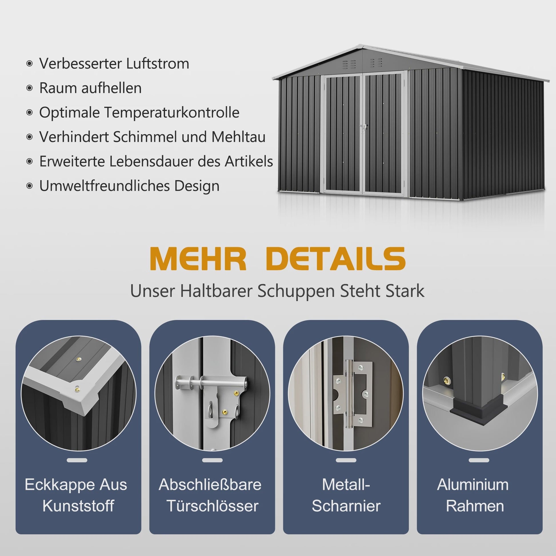 Grote Metalen Tuinhuis 289x239x191cm - Waterdicht, Roestbestendig & Afsluitbaar