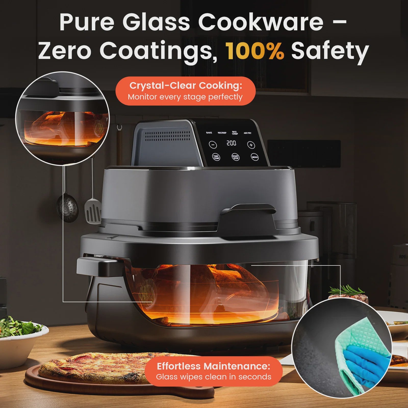 GTPLAYER Airfryer 4L met Glazen Venster - Multifunctioneel en Compact
