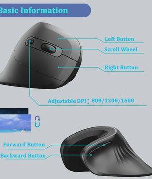 Ergonomische Verticale Draadloze Muis met Stille Klik en Instelbare DPI