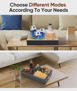 Bamboo Couch Tray, Couch Bar Snack Box Wine Glass Holder,Couch Butler with Stainless Steel Snack Trays,Tv Tray Table