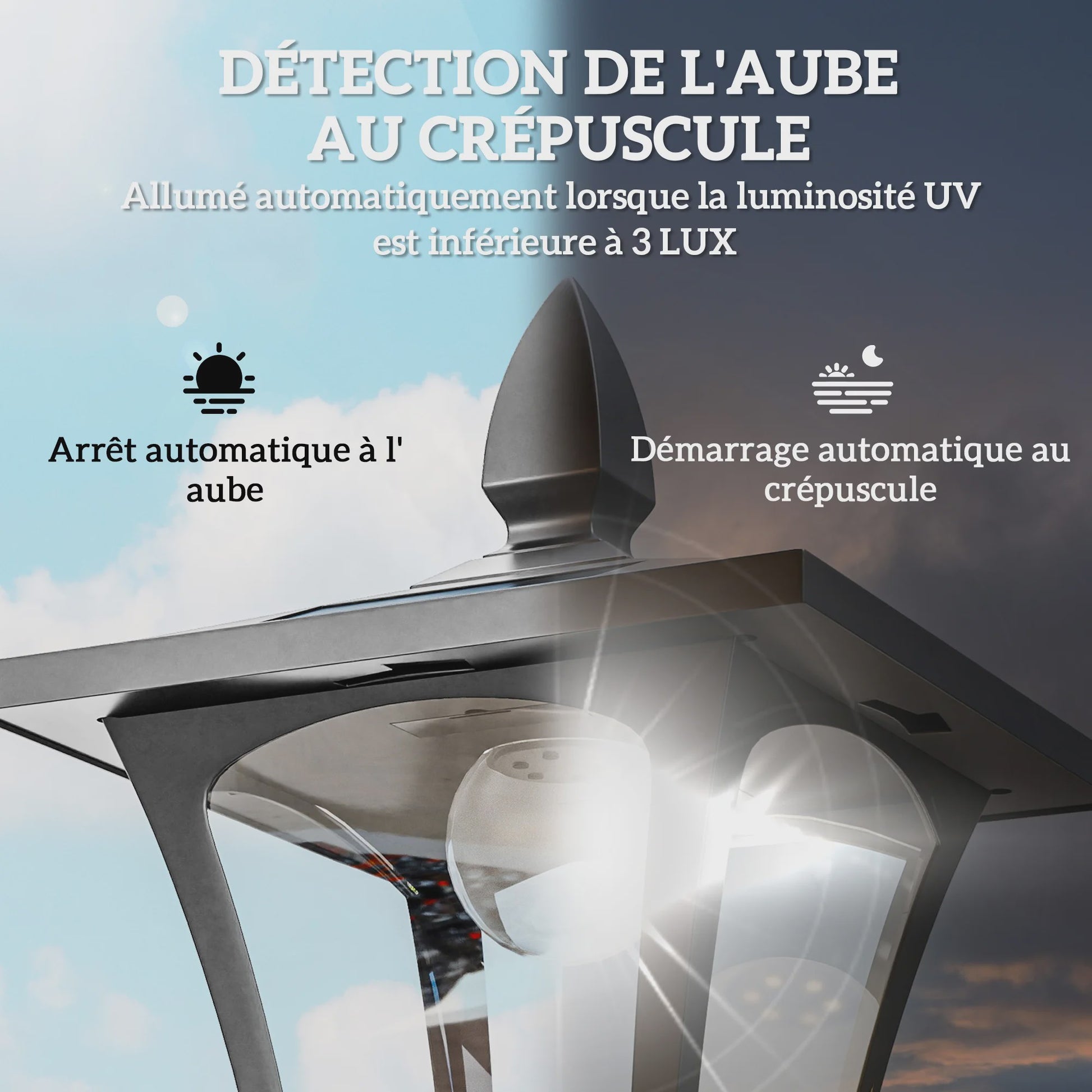 Sfeervolle Zonne-energie Buitenlamp Klassiek Model - 160cm Hoog - Zwart