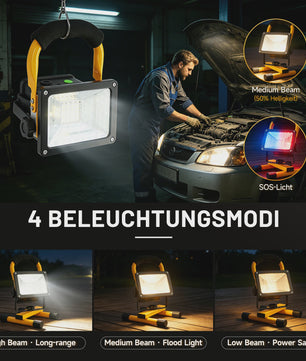 Oplaadbare LED Werkspot 30W - Waterdicht IP65, 3600mAh, Dimbare Modi & Rode/Blauwe Noodfunctie