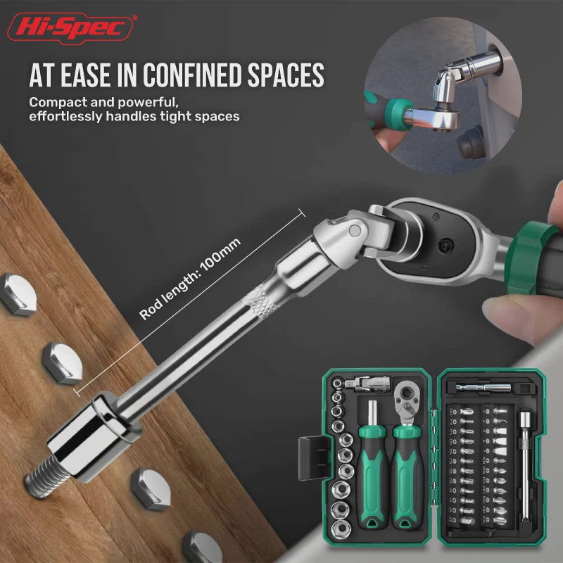 Hi-Spec 40-delige Ratel Socket Bit Set - 1/4" Drive Quick-Release, Cr-V Staal