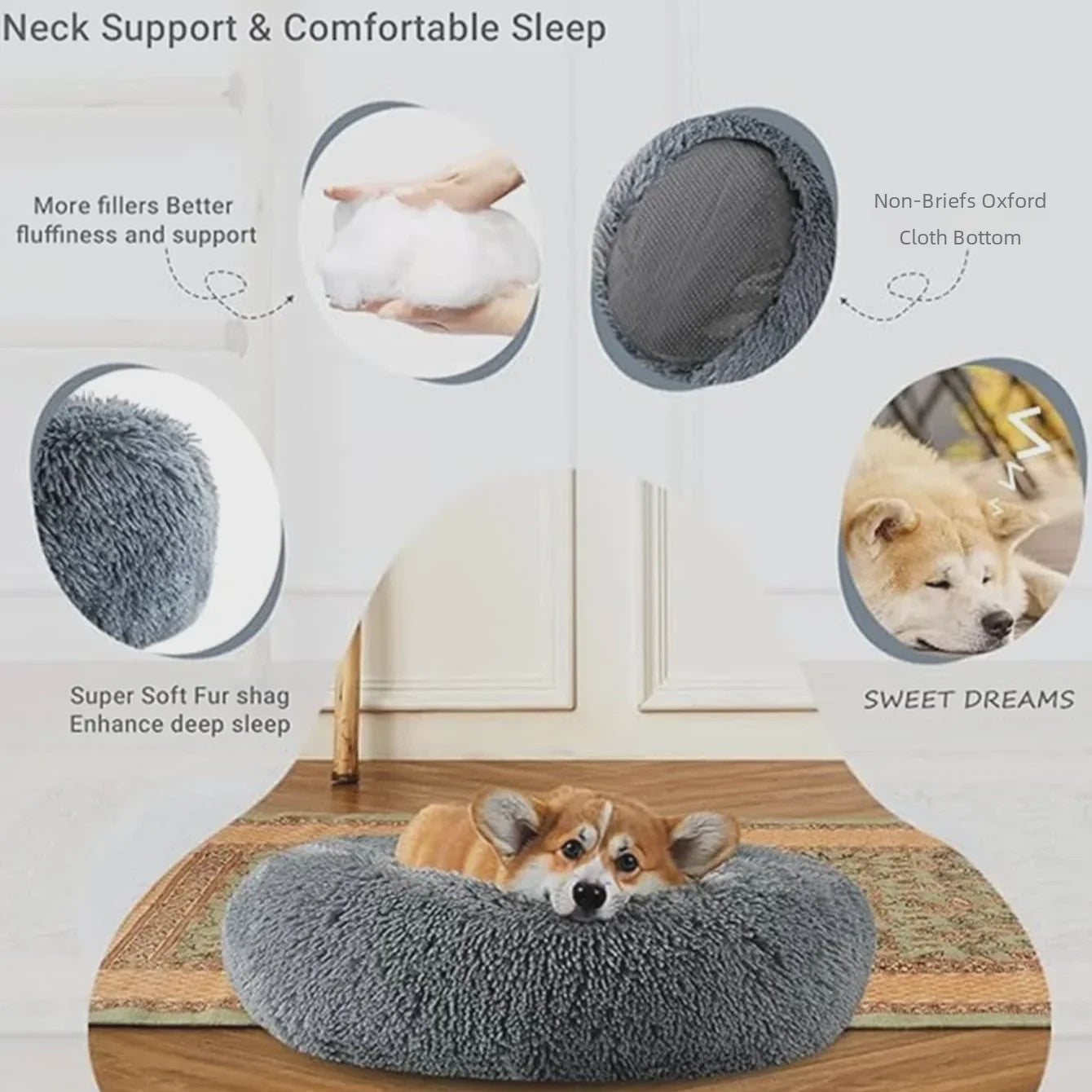 Luxe Pluche Hondenkussen & Kattenmand - Rond, Extra Zacht & Warm - 40-90cm