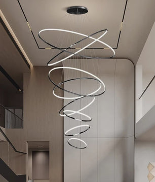 Luxe LED Trappenhuis Hanglamp - Moderne Ring Kroonluchter voor Woonkamer & Eetkamer