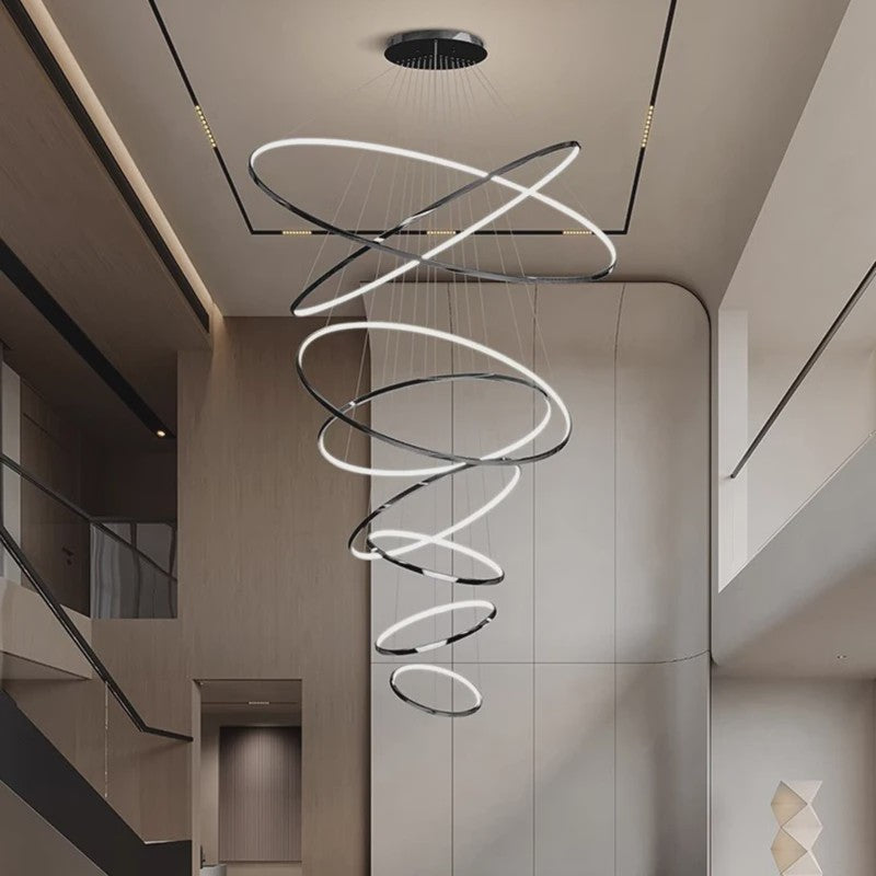 Luxe LED Trappenhuis Hanglamp - Moderne Ring Kroonluchter voor Woonkamer & Eetkamer