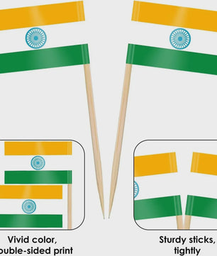 100x Mini India Vlaggetjes op Houten Prikkers - Ideaal voor Cupcakes, Cocktails & Feestdecoratie