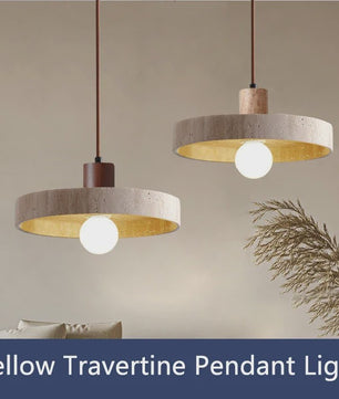 Natuurlijke Travertin Hanglamp met Houten Accent - E27 Fitting