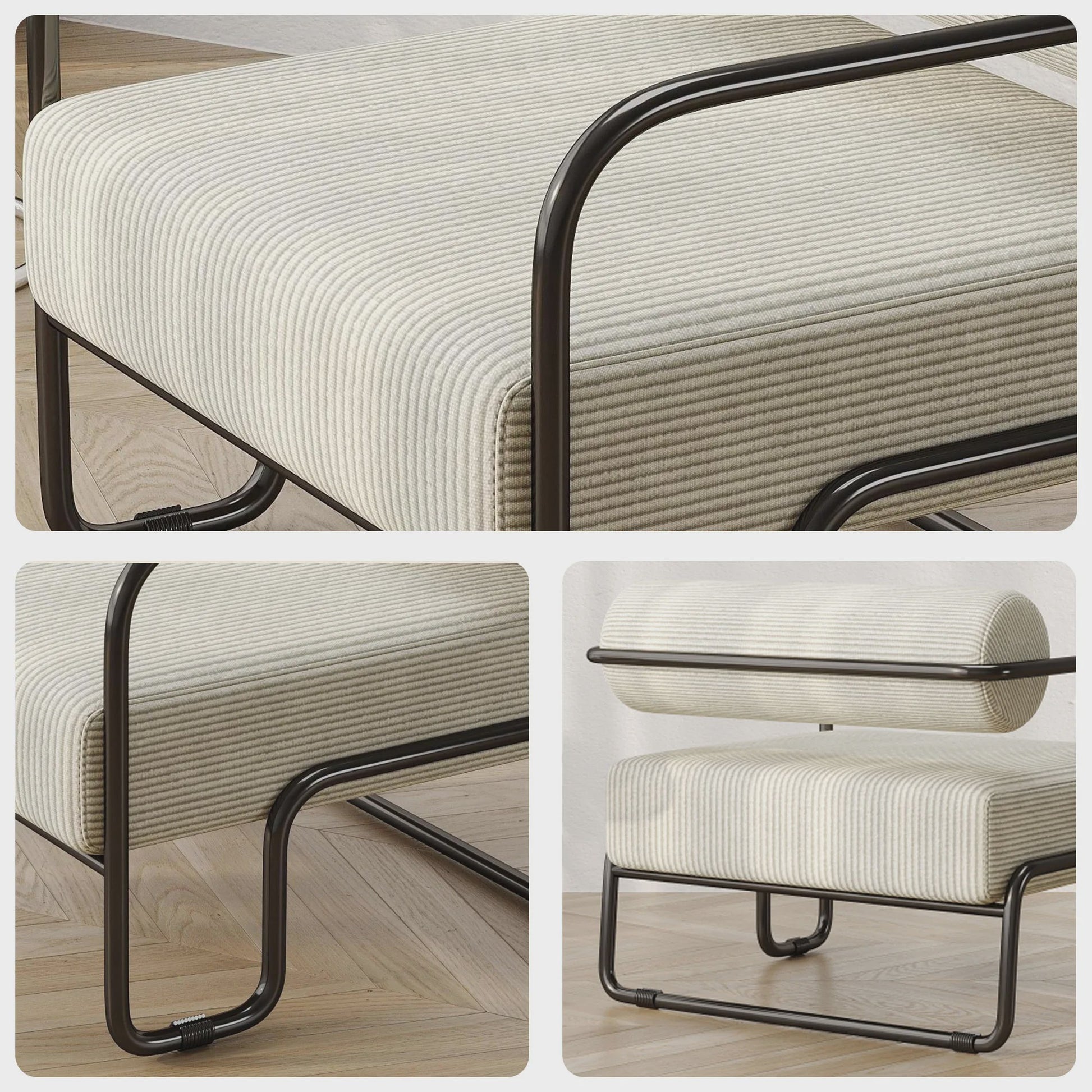 Moderne Corduroy Accent Chair met Zwart Metalen Frame - Stijlvolle Fauteuil voor de Woonkamer