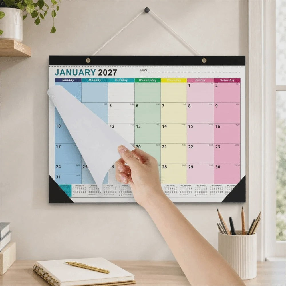 Grote Wandkalender 2027 met Dagplanning, Waterdichte Cover en Transparante Maandplanner