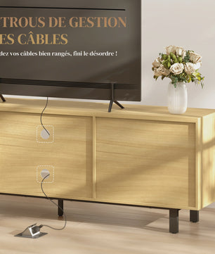 HOMCOM TV Meubel 160cm - Stijlvolle TV-kast met 2 deuren, open vakken & metalen poten - Geschikt voor TV's tot 65 inch - Naturel Hout