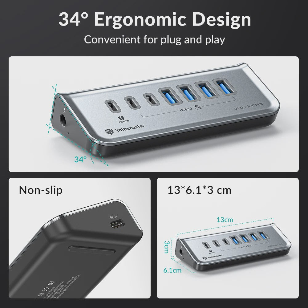 Yottamaster USB 3.2 Hub 10Gbps Type-C Docking Station met 5x USB 3.0 Poorten