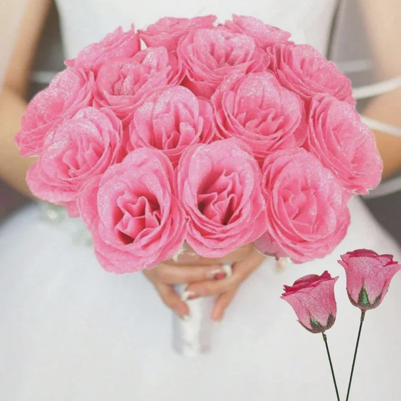 Glitter Rozen Boeket - Kunstbloemen voor Kerst, Valentijnsdag & Decoratie