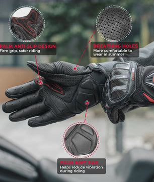 KEMIMOTO Motorhandschoenen Zomer - Ademend Leer met Carbon Bescherming & Touchscreen