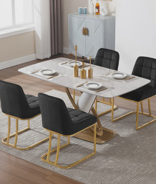 Set van 2 Luxe Velours Eetkamerstoelen met Gouden Metalen Frame - Comfortabel & Stijlvol