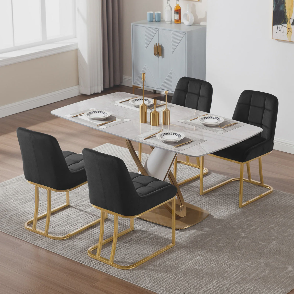 Set van 2 Luxe Velours Eetkamerstoelen met Gouden Metalen Frame - Comfortabel & Stijlvol