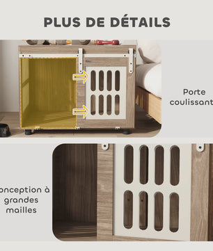 PawHut Houten Hondenkennel met Schuifdeur - Stijlvolle Hondenmand & Bijzettafel voor Middelgrote Honden - Goede Ventilatie