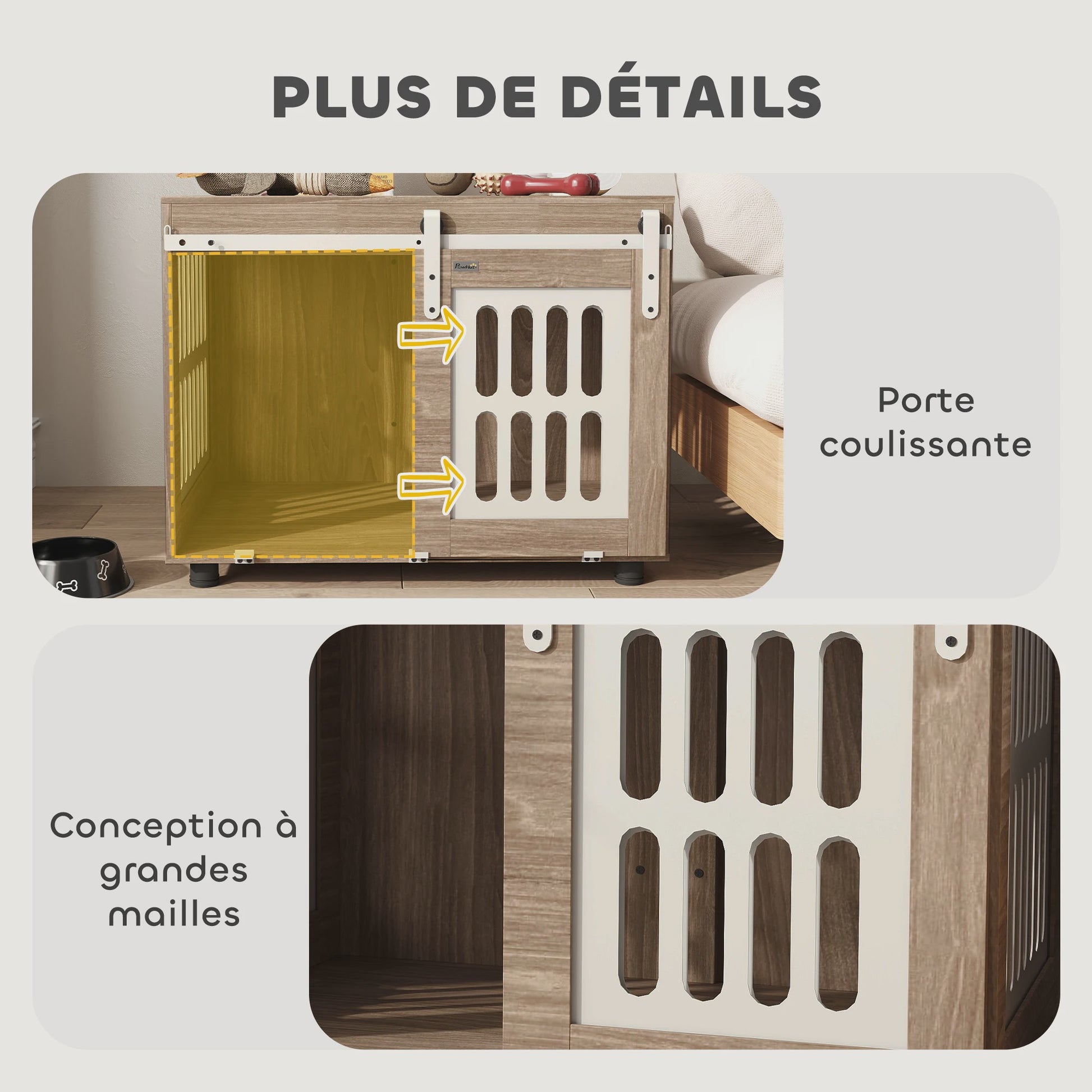 PawHut Houten Hondenkennel met Schuifdeur - Stijlvolle Hondenmand & Bijzettafel voor Middelgrote Honden - Goede Ventilatie
