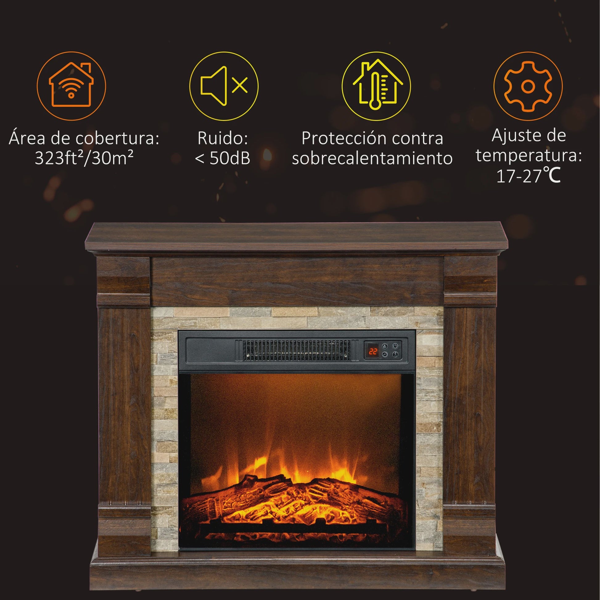 HOMCOM Elektrische Sfeerhaard met Vlam Effect - Donkerbruin 1800W