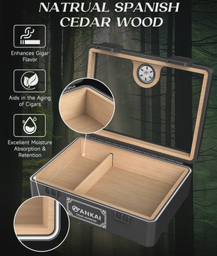 Luxe Glazen Sigaren Humidor met Hygrometer & Humidifier - Cedar Hout - Crushproof