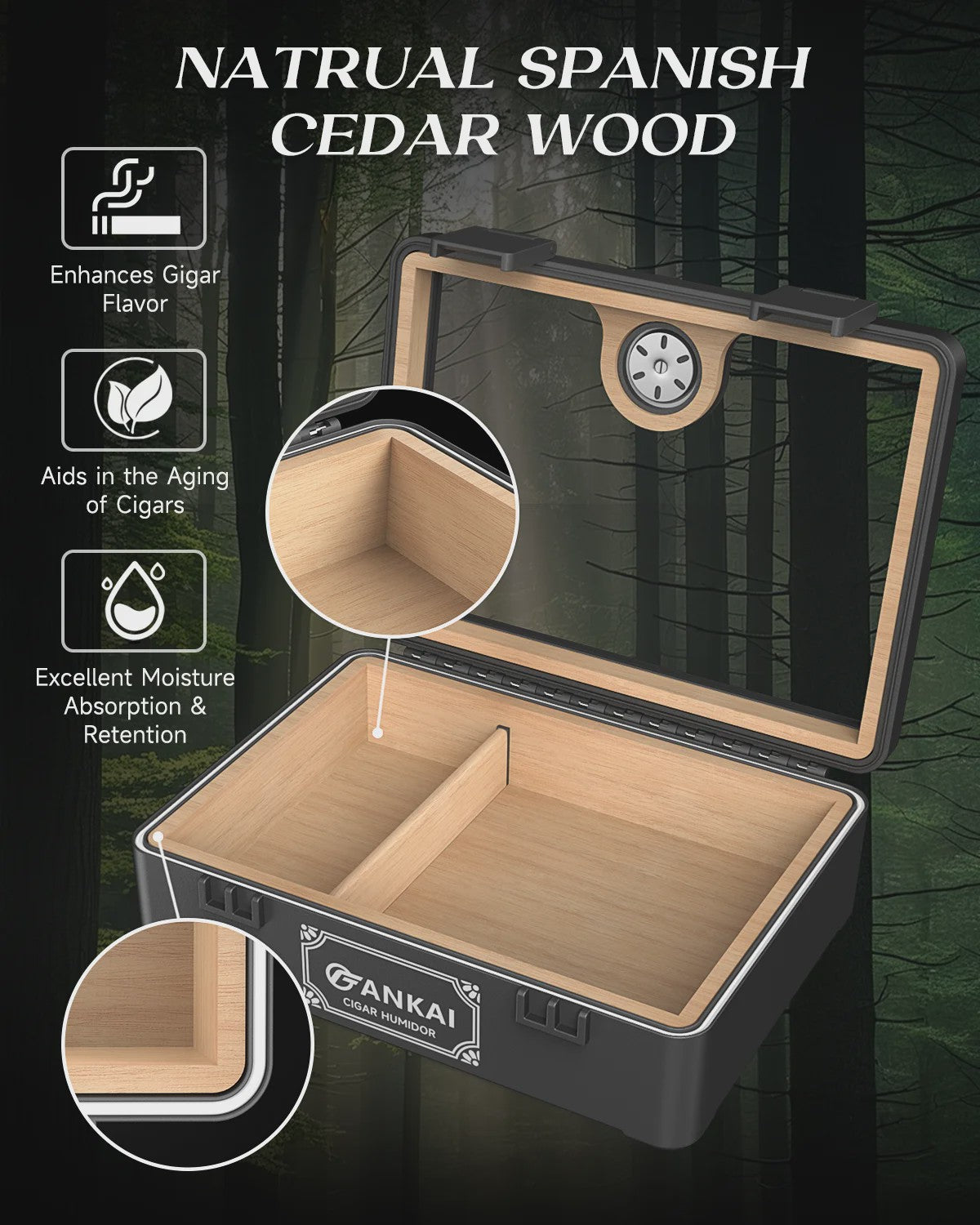 Luxe Glazen Sigaren Humidor met Hygrometer & Humidifier - Cedar Hout - Crushproof