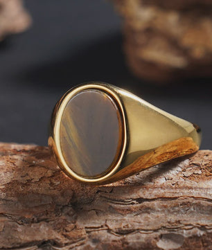 Unisex Vintage Ringen van Roestvrij Staal met Natuursteen (Onyx, Tijgeroog, Lapis Lazuli)