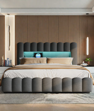 Luxe Gestoffeerd Bed 180x200cm met LED-verlichting, USB & Hydraulische Opbergruimte