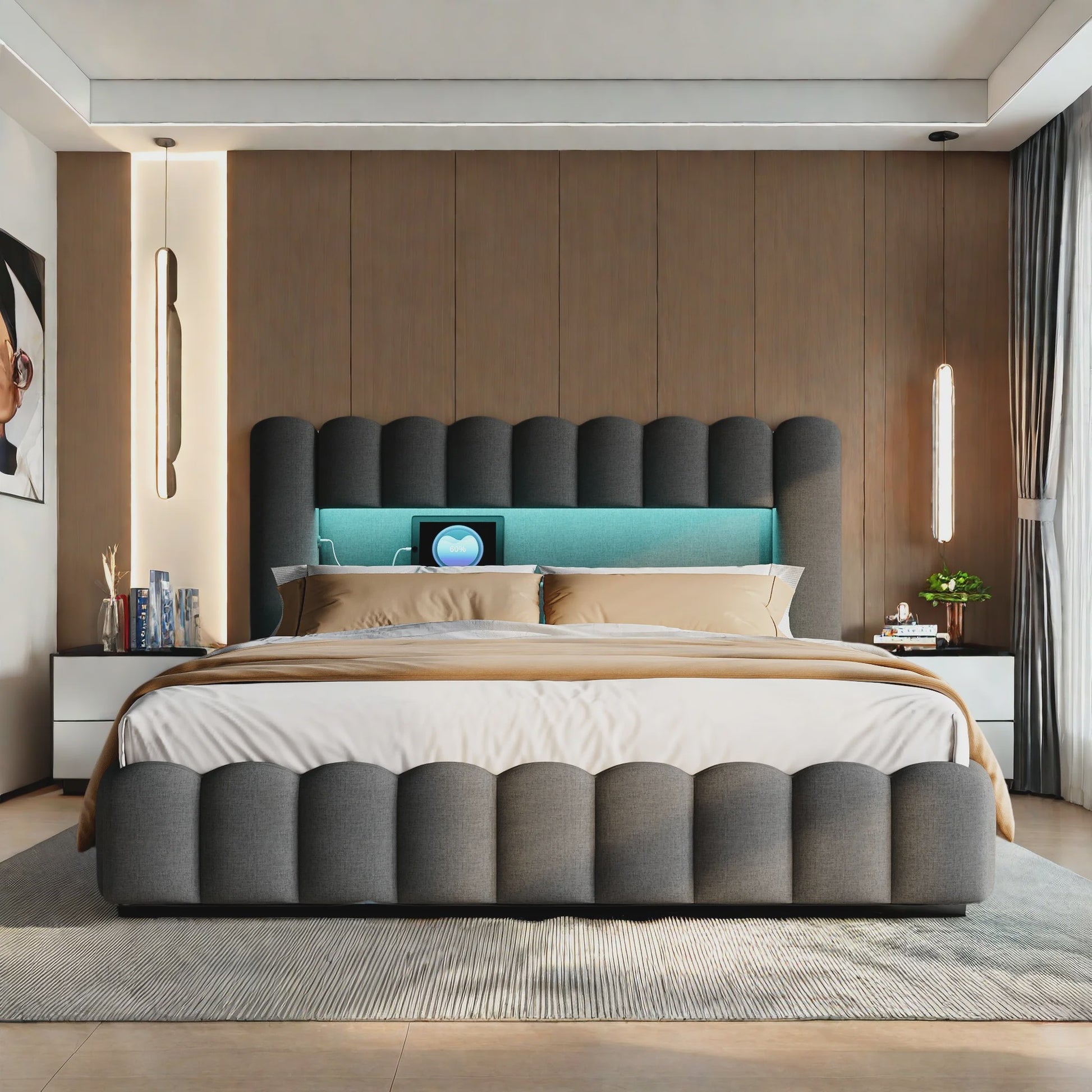 Luxe Gestoffeerd Bed 180x200cm met LED-verlichting, USB & Hydraulische Opbergruimte
