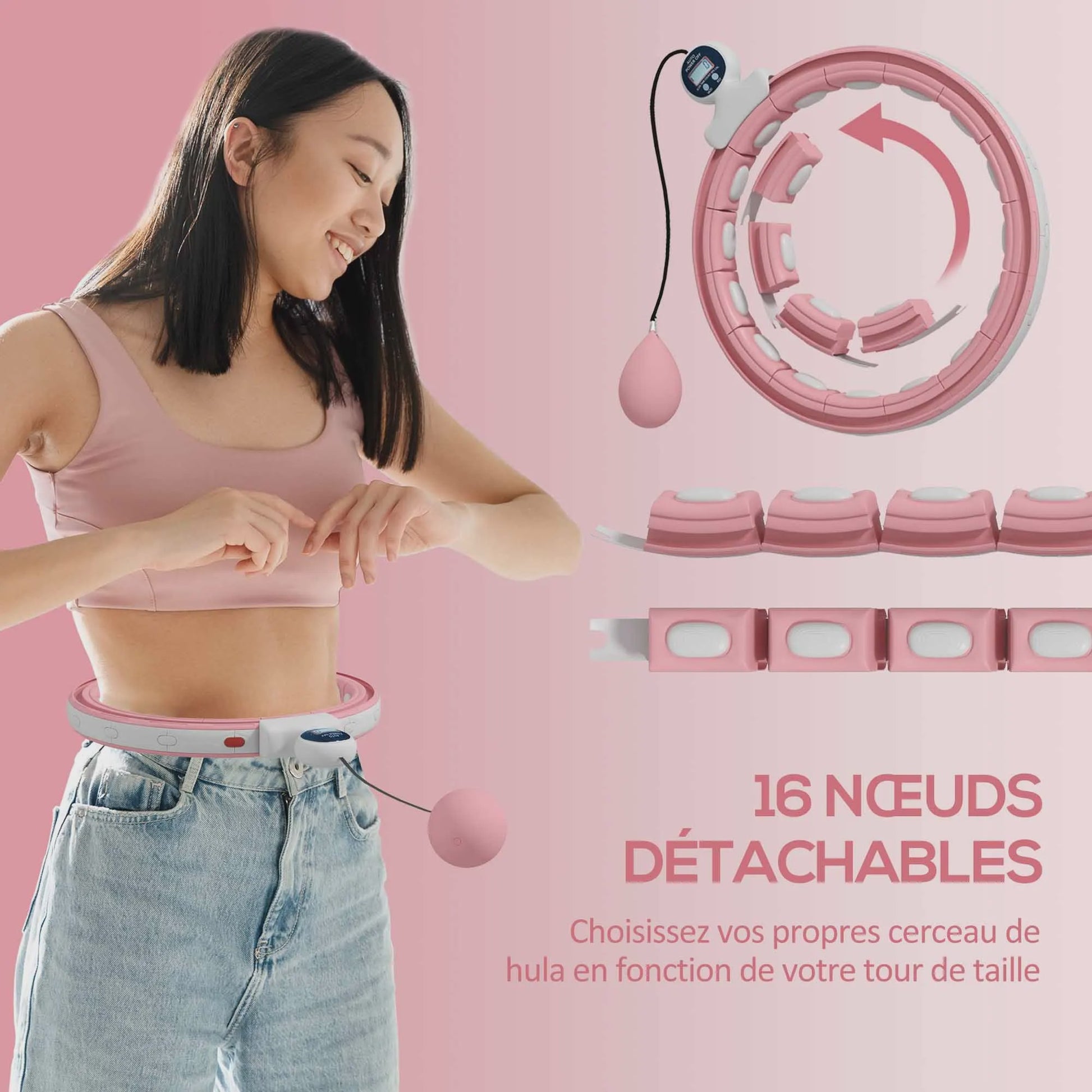 Verstelbare Fitness Hula Hoop met Massagepunten en Digitale Teller - 16 Segmenten