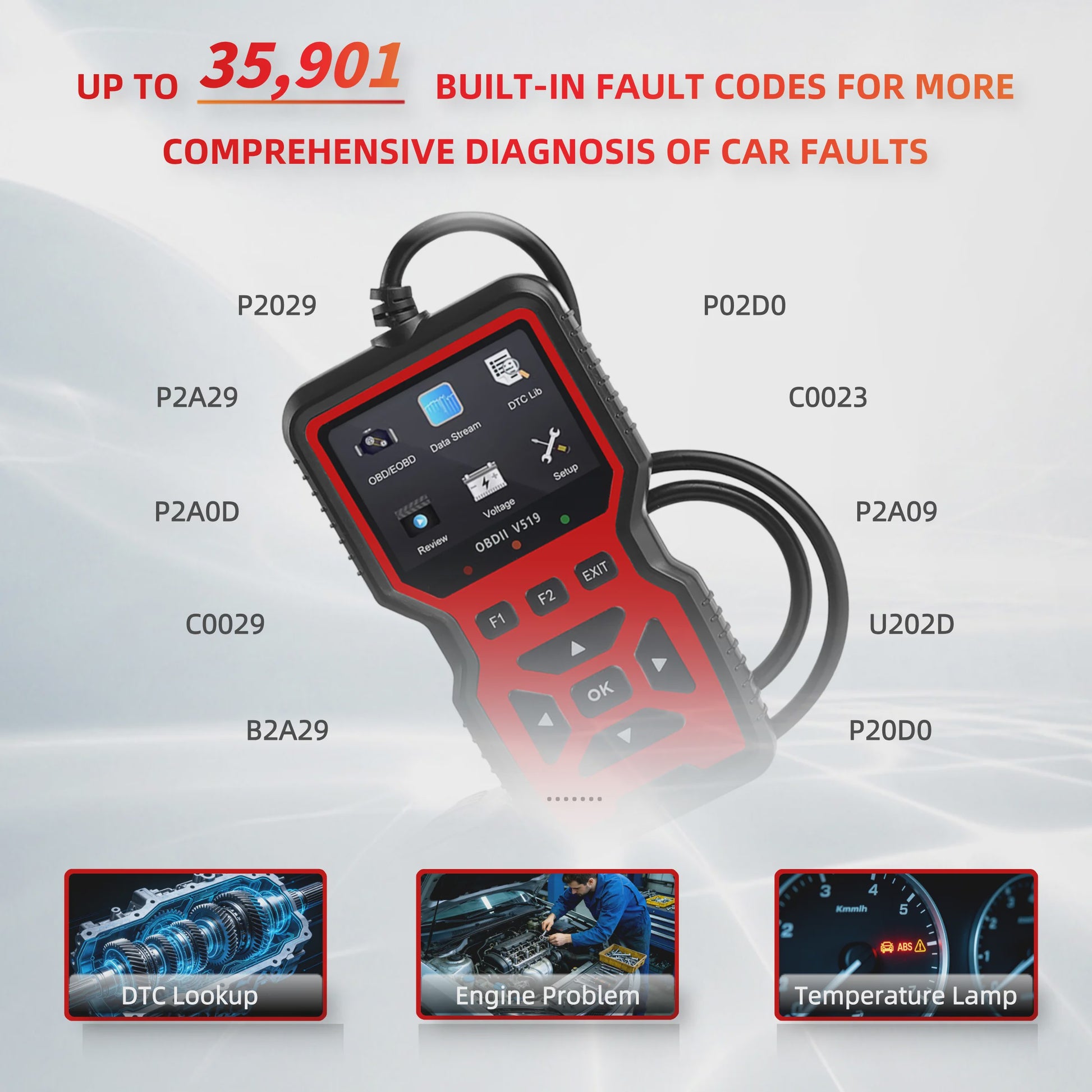 V519 OBD2 Autodiagnose Scanner Tool met Kleurenscherm voor Motorgezondheidscontrole