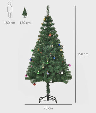 Homcom Artificial Christmas Tree 150 cm with 420 Branches Pine Cones Ornaments Christmas Decoration for Indoors Green