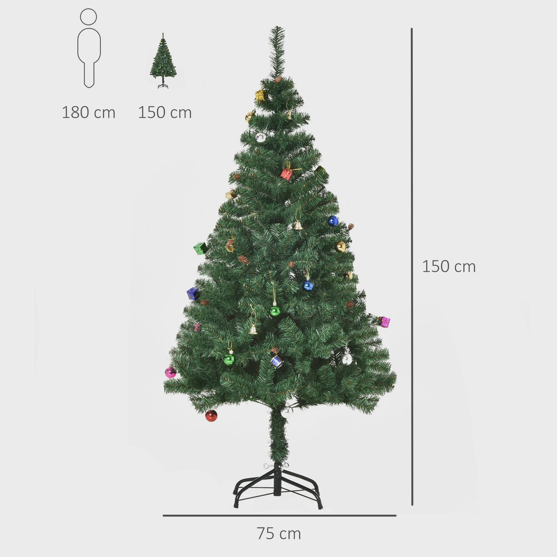 Homcom Artificial Christmas Tree 150 cm with 420 Branches Pine Cones Ornaments Christmas Decoration for Indoors Green