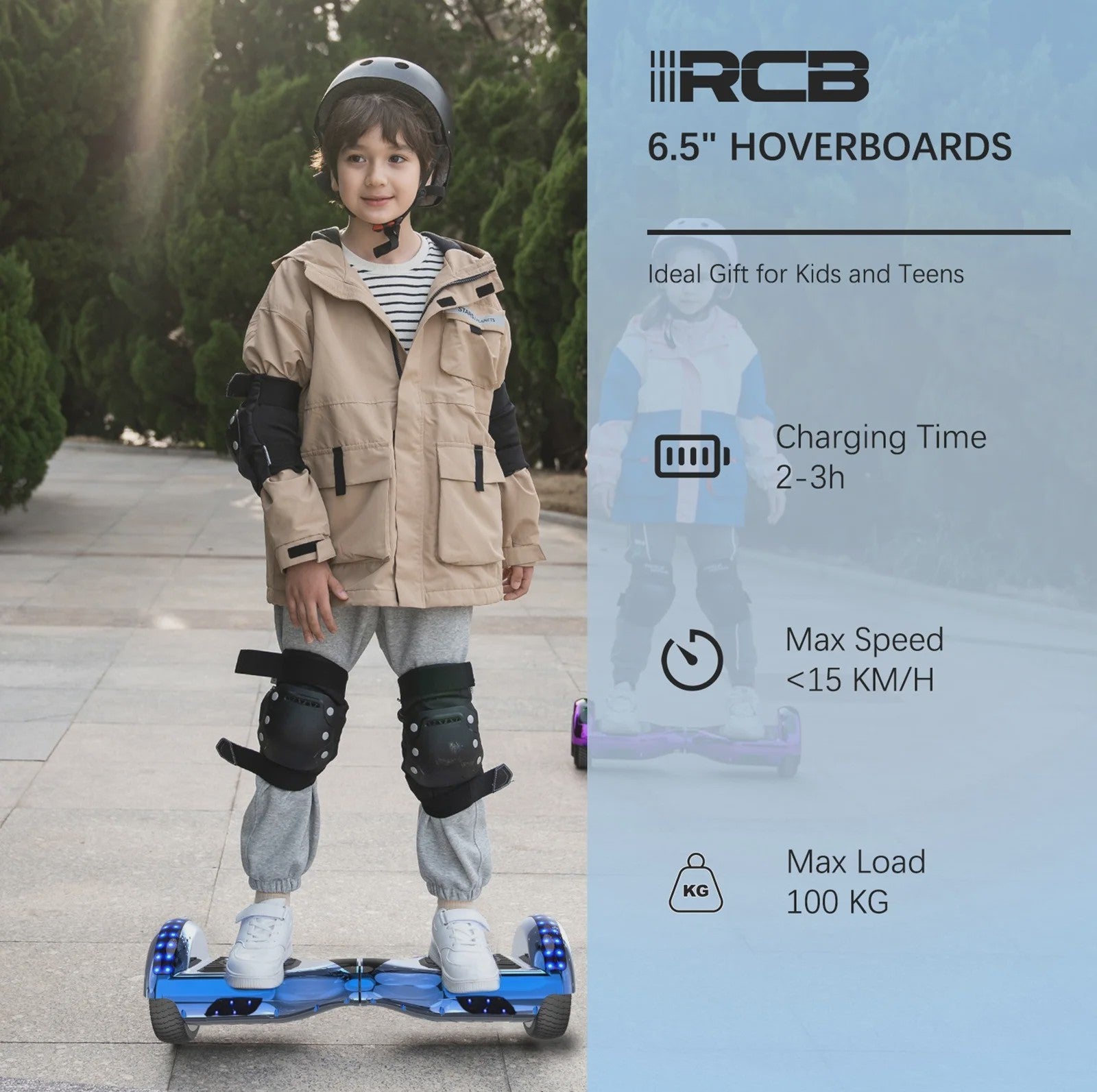 RCB Hoverboard 6.5 Inch Zelfbalancerend Elektrisch voor Kinderen & Volwassenen met Bluetooth en LED Verlichting