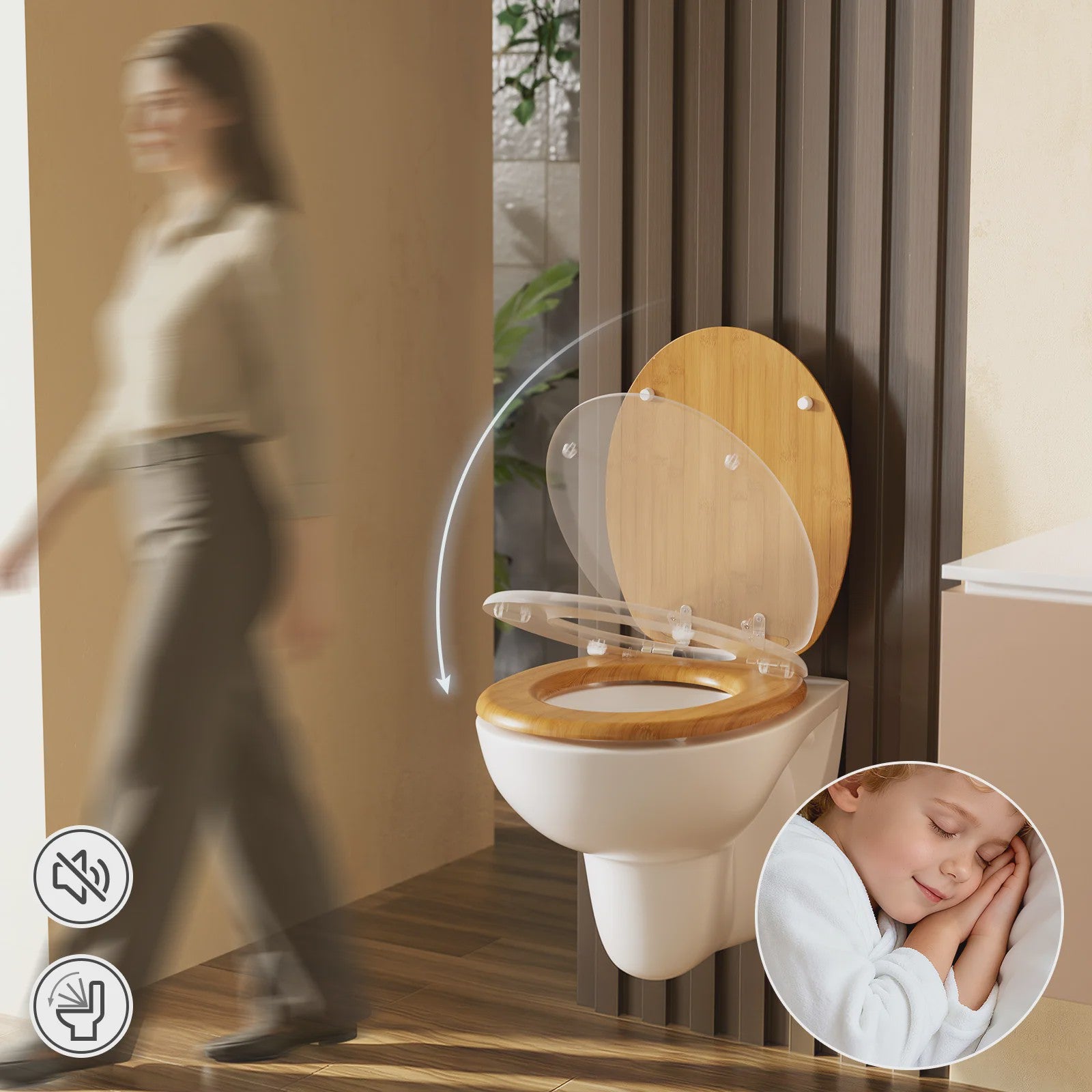 Toiletzitting O-vorm met soft-close en bamboe-look – Antibacterieel & Duurzaam